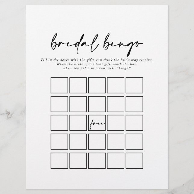 Calligraphie Modernes Elegantes Bridal Bingo Spiel (Vorderseite)