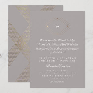 Calligraphie Monogram Gold Foil Gray Musk Wedding Einladung