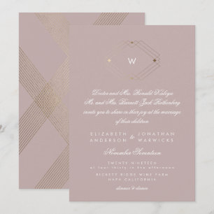 Calligraphie Monogram Gold Foil Taupe Musk Wedding Einladung