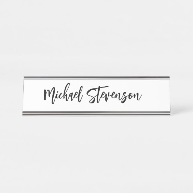 Calligraphie Noir Blanc Personnalisé Plaque Modern (Devant)