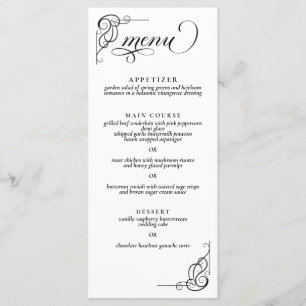 Calligraphie noir et blanc Menu de réception de ma