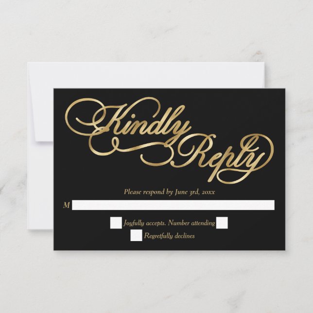 Calligraphie noir et or Foil Mariage formel RSVP (Devant)