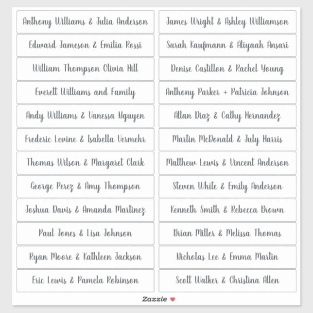 Calligraphie Noms des invités Étiquette Blanc (Feuille)