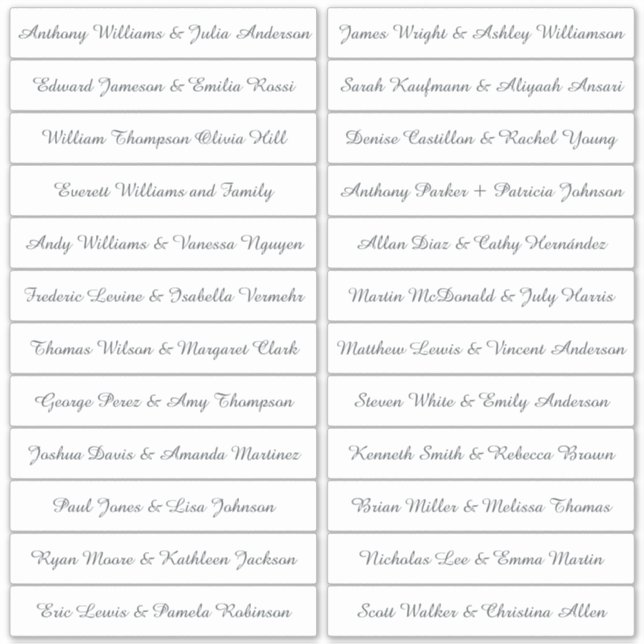 Calligraphie Noms des invités Étiquette Blanc (Devant)