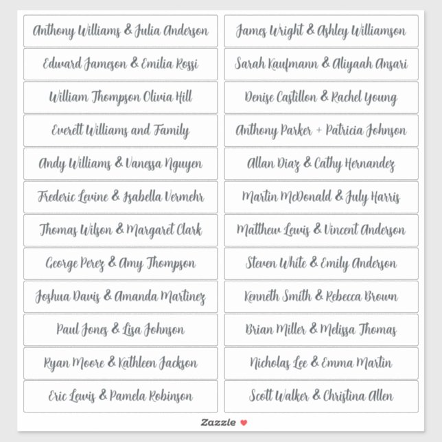 Calligraphie Noms des invités Étiquette Blanc (Feuille)