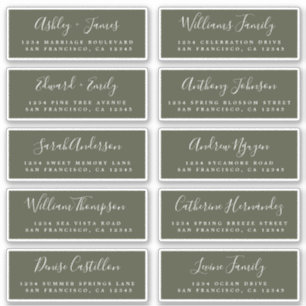 Calligraphie Olive Green Étiquettes de adresse inv