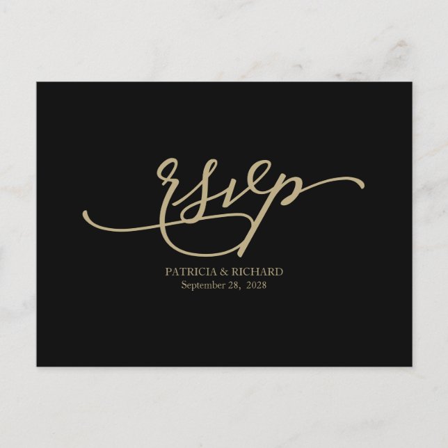 Calligraphie Or Noir Mariage RSVP carte postale (Devant)