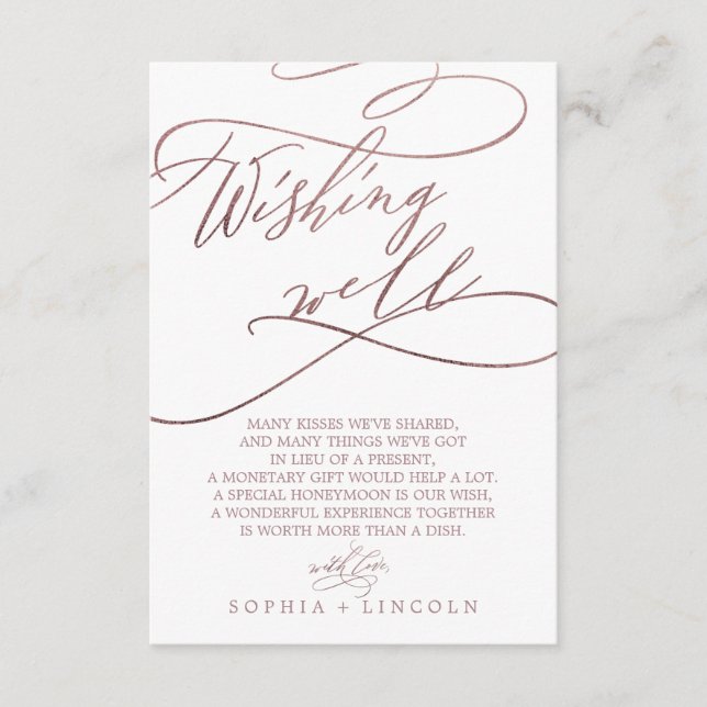 Calligraphie or Rose romantique Carte de souhaits (Devant)