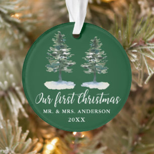 Calligraphie première aquarelle de Noël deux pins