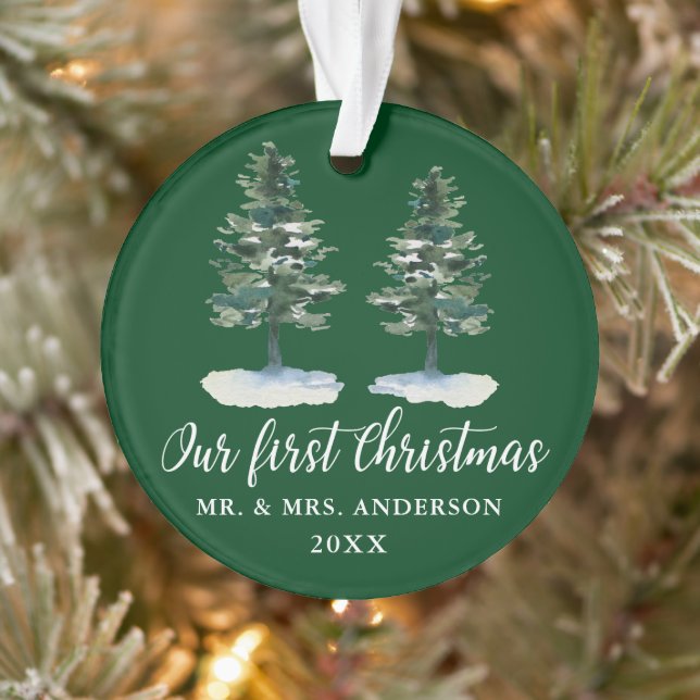 Calligraphie première aquarelle de Noël deux pins (Arbre)