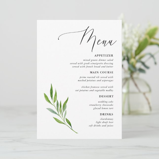 Calligraphie rustique Menus Mariages de verdure (Debout devant)