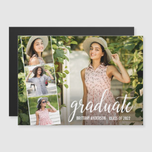 Calligraphie Script 4 Photo Graduation Magnet Card