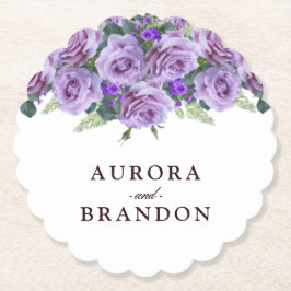 Calligraphie Script Elegant Lila Blumenhochzeit Untersetzer