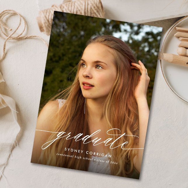 Calligraphie Script Graduation Photo Invitation (Créateur téléchargé)