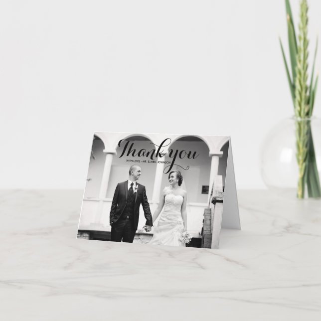 Calligraphie Script Mariage photo Carte de remerci (Devant)