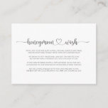 Calligraphie Silver Honeymoon Wish Begleitkarte<br><div class="desc">Diese kalligraphische Silberflitterwochen-Wunschzettel ist perfekt für eine rustikale Hochzeit. Das Design besticht durch einen wunderschönen silbernen Schriftart in weißem Hintergrund.</div>