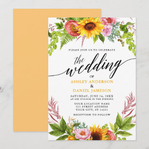 Calligraphie Sonnenblume Goldene Hochzeit Einladung