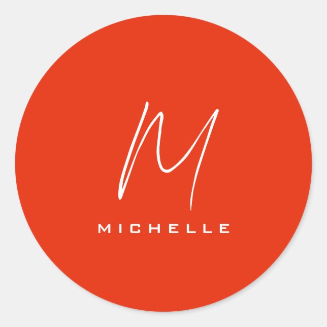 Calligraphie Stilvolles, rot-weißes Monogramm Ihr  Runder Aufkleber (Vorderseite)