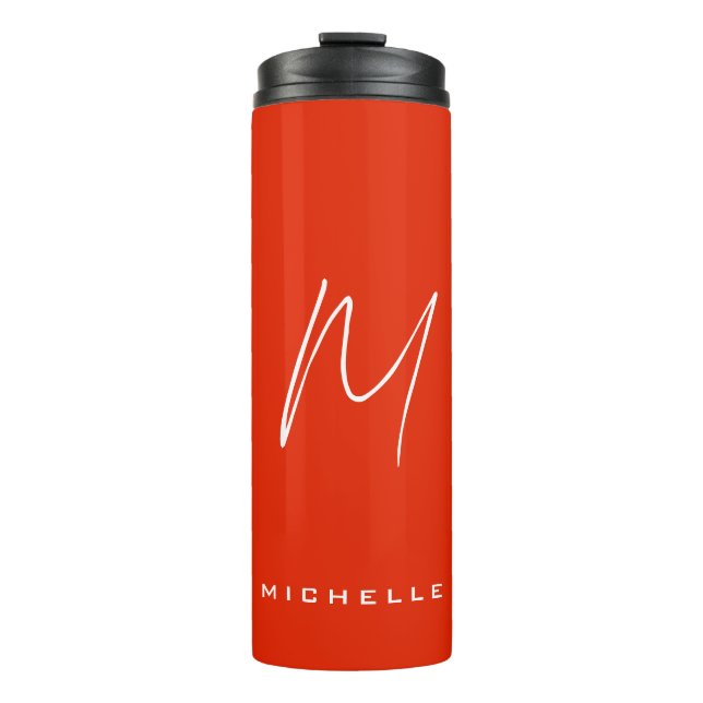 Calligraphie Stilvolles, rot-weißes Monogramm Ihr  Thermosbecher (Vorderseite)