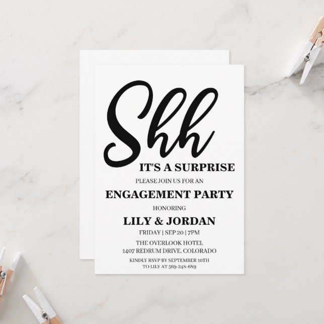 Calligraphie Surprise Engagement Party Invitation (Devant/Arrière en situation)
