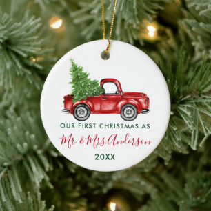 Calligraphie Truck Unsere erste Weihnachtsfrau Keramik Ornament