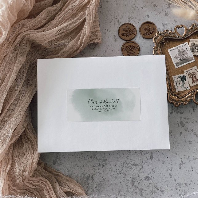 Calligraphie vert et blanc Étiquette de adresse RS (Créateur téléchargé)