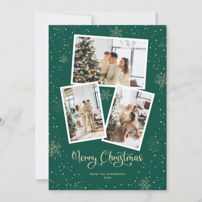 Calligraphie verte Photo Neige Joyeuse Carte de No (Devant)