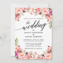 Calligraphie Wasserfarben Rosa Blush Bloral Hochze