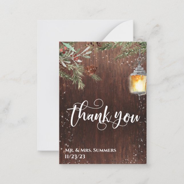 Calligraphie Wedding Danke Winter Christmas Mitteilungskarte (Vorderseite)