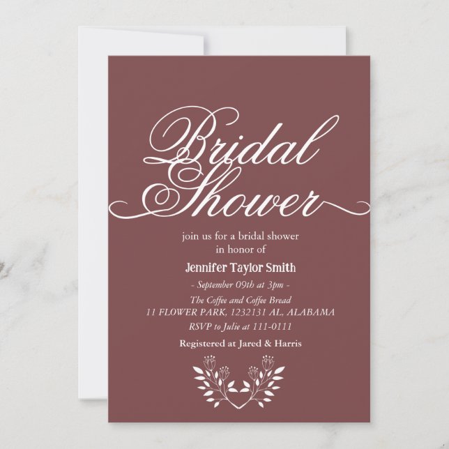 Calligraphie-Wildblume-Brautparty Einladung (Vorderseite)