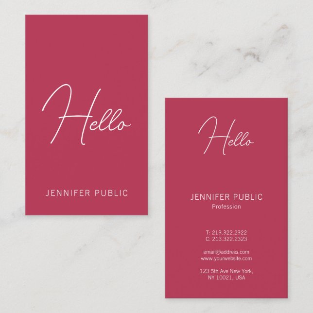Calligraphierte Hello Business Cards Moderne Verti Visitenkarte (Vorne/Hinten)