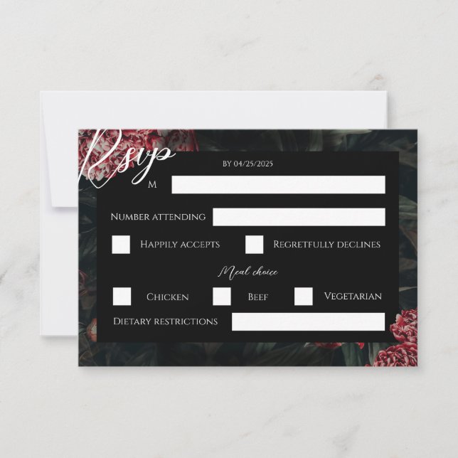 Calligraphische florale Gothic Wedding RSVP Card Karte (Vorderseite)