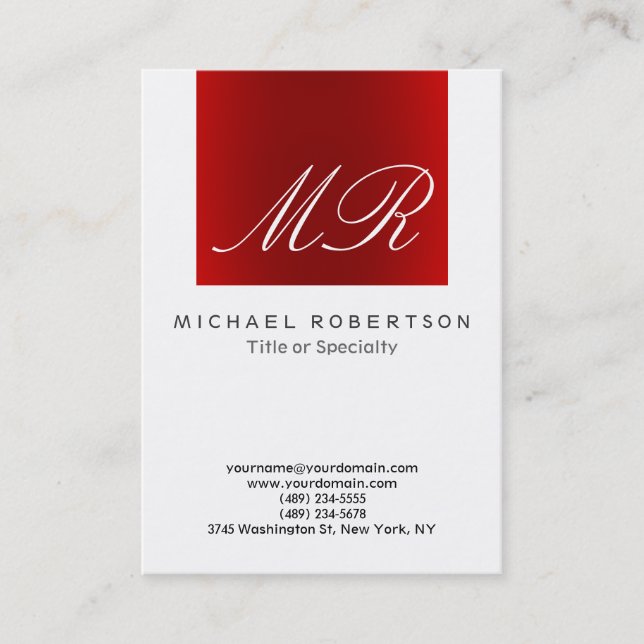 Calligraphische Monogram White Red Business Card Visitenkarte (Vorderseite)