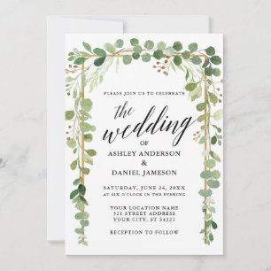 Calligraphische Watercolor Botanische Goldhochzeit Einladung