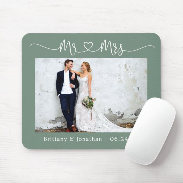 Calligraphisches Herz Mr. Wedding Sage Green Mousepad (Mit Mouse)