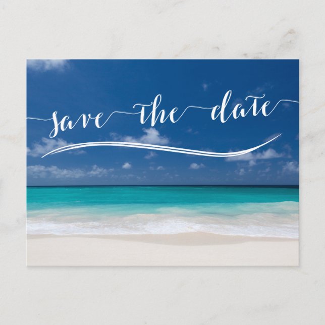 Calligraphy Beach Save the Date Postkarten (Vorderseite)