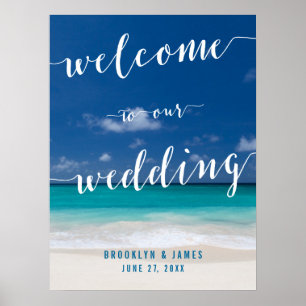 Calligraphy Beach Wedding Empfang Sign 18x24 Poster