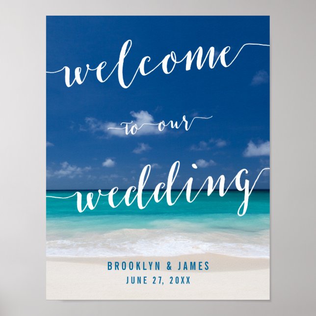 Calligraphy Beach Wedding Empfang signieren Poster (Vorne)