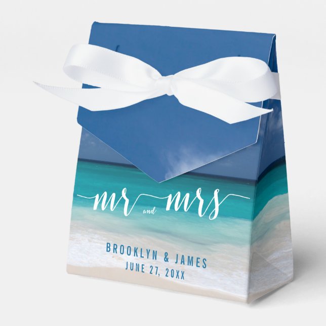 Calligraphy Beach Wedding Favor Boxes Zelt Geschenkschachtel (Vorderseite)
