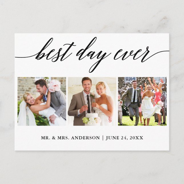 Calligraphy Best Day Ever Wedding Foto Vielen Dank Postkarte (Vorderseite)