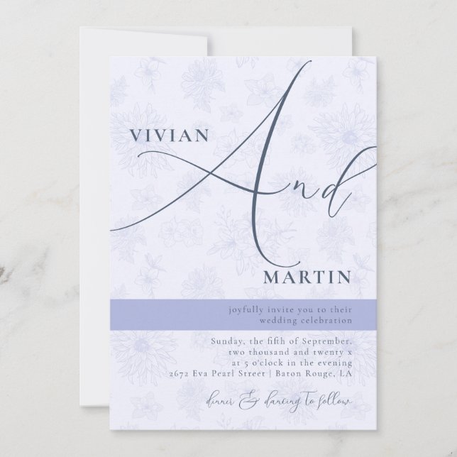 Calligraphy Big Bold "Und" Dusty Blue Wedding Einladung (Vorderseite)