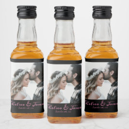 Calligraphy Black & Pink Wedding Foto Alkoholflaschenetikett