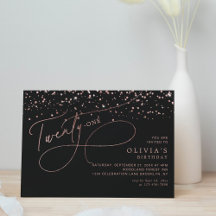 Calligraphy Black Rose Gold Confetti 21st Birthday
