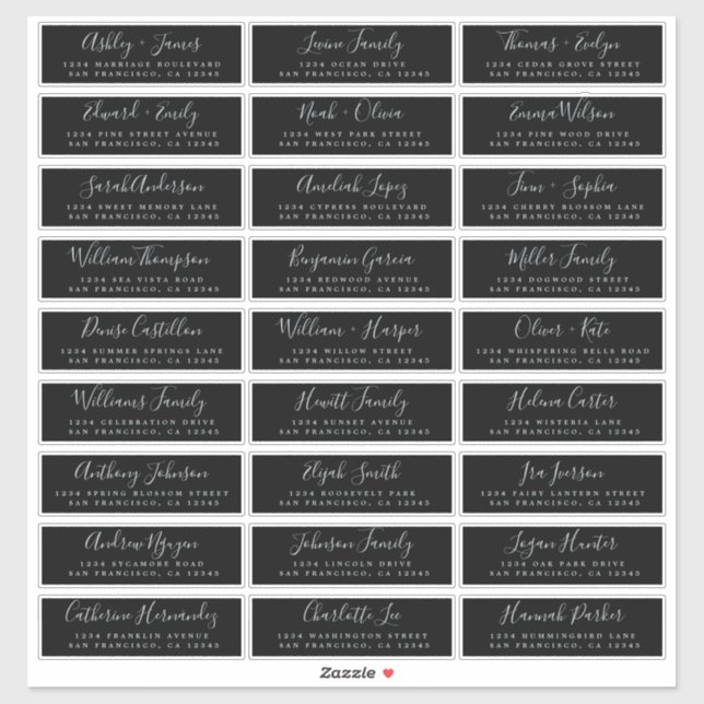 Calligraphy Black Wedding Guest Address Labels (Blatt)