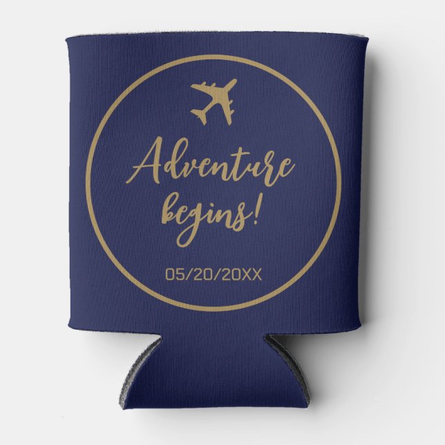 Calligraphy Blue and Gold Boarding Pass Wedding Dosenkühler (Vorderseite)
