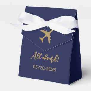 Calligraphy Blue and Gold Boarding Pass Wedding Geschenkschachtel
