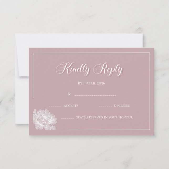Calligraphy Blush Pink White Floral Wedding  RSVP Karte (Vorderseite)