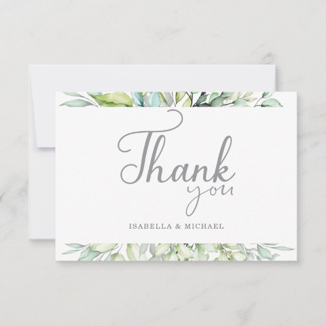 Calligraphy Botanical Wedding Vielen Dank Dankeskarte (Vorderseite)
