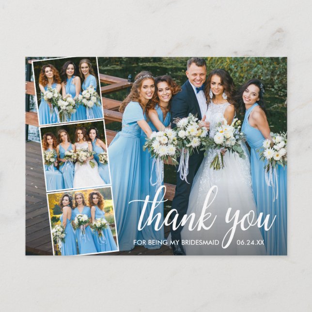 Calligraphy Bridesmaids 4 Foto Collage Vielen Dank Postkarte (Vorderseite)