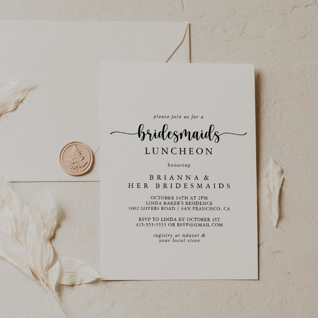 Calligraphy Bridesmaids Luncheon Dusche Einladung (Von Creator hochgeladen)